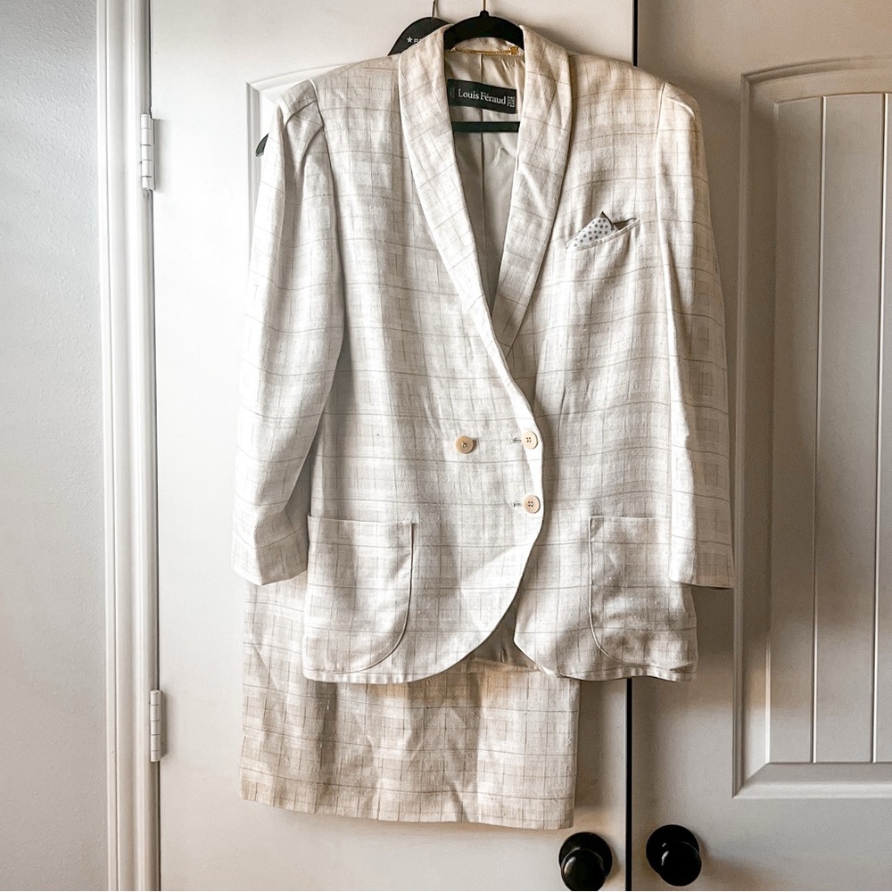 Louise Feraud Cream Tan Linen Blazer and Skirt Set 10